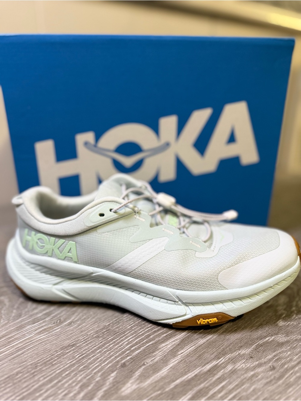 HOKA Transport Women’s Sneakers Light Green White Vibram Sole Size 7.5B